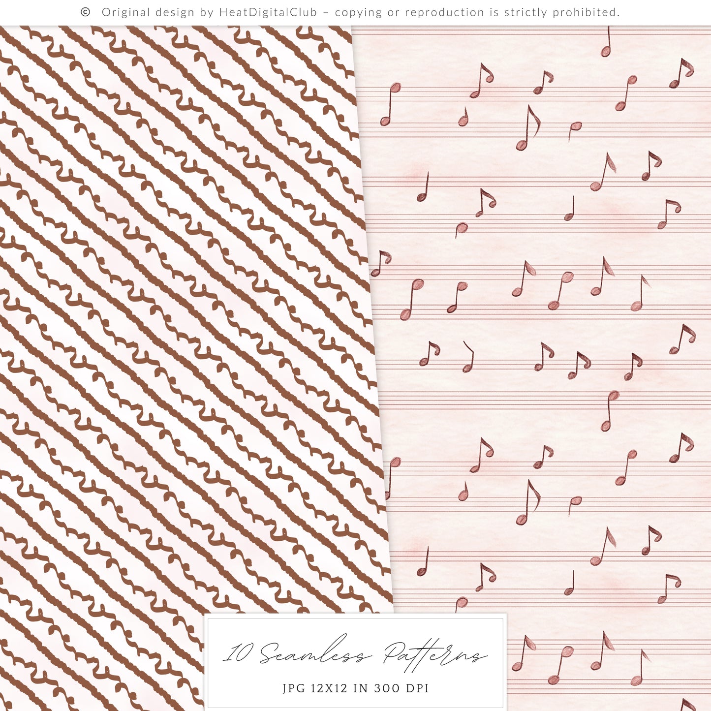 Blush Academia - Seamless Patterns, Light Academia, Pink Brown Peonies | 10 JPEG
