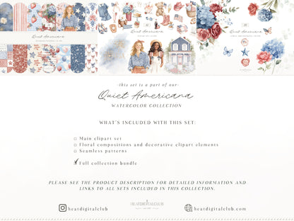 Quiet Americana - 4th of July Clipart Bundle, Vintage Summer, Independence Day, Patriotic | 95 PNG/JPEG