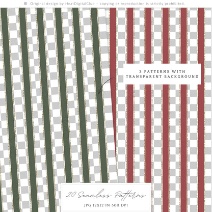 Velvet Noël - Christmas Seamless Patterns, Tartan Holiday Patterns, Elegant Winter | 20 JPEG