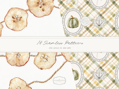 Beloved Fall - Autumn Seamless Patterns, Pumpkin Pattern, Neutral Fall Patterns, Cottage Fall | 14 JPEG