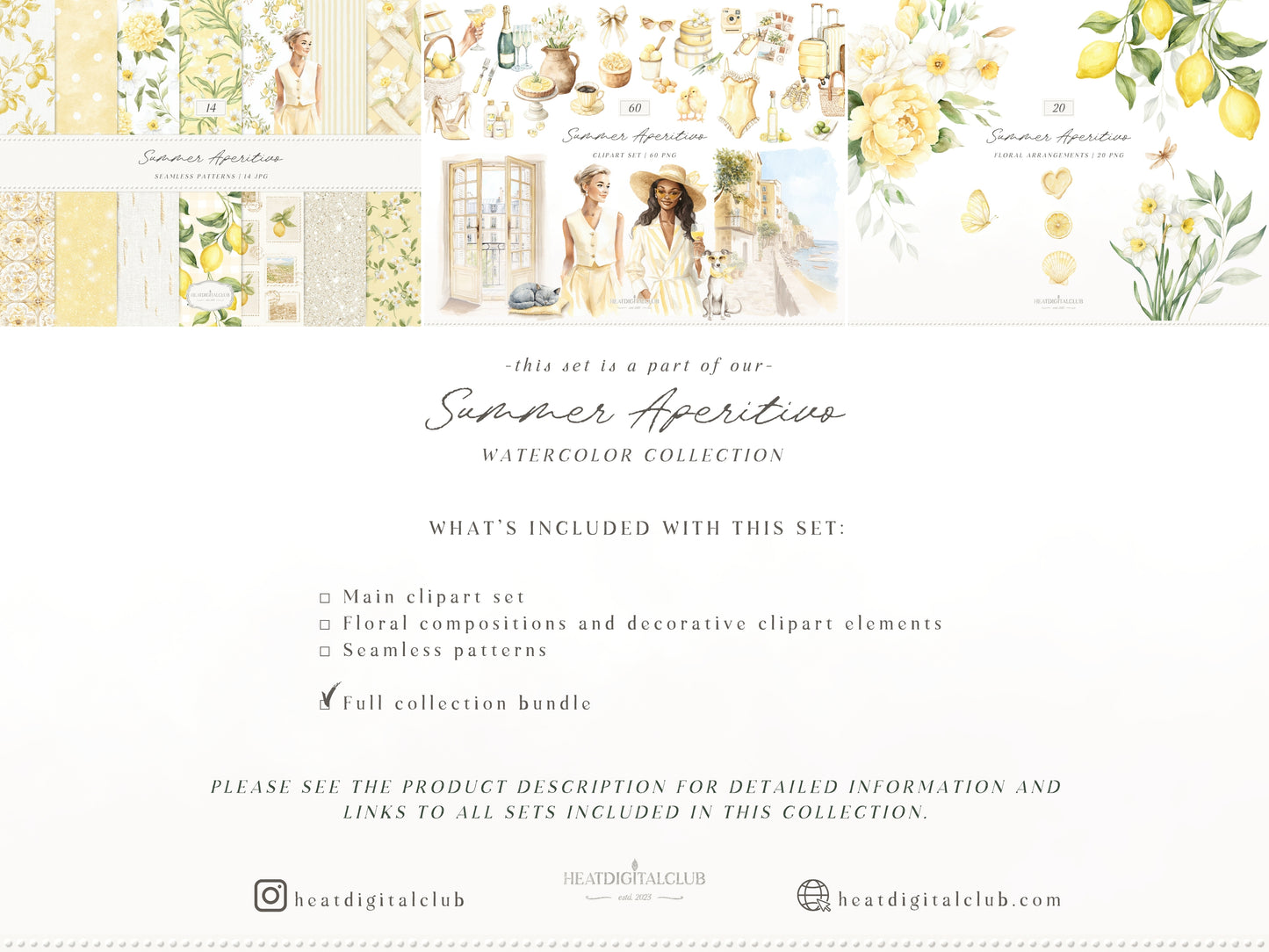 Summer Aperitivo - Clipart Bundle, Italian Lemon, Limoncello Aesthetic, Mediterranean Travel | 94 PNG/JPEG