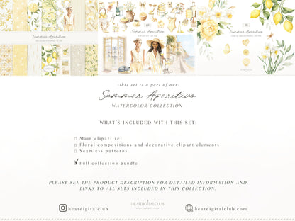 Summer Aperitivo - Clipart Bundle, Italian Lemon, Limoncello Aesthetic, Mediterranean Travel | 94 PNG/JPEG