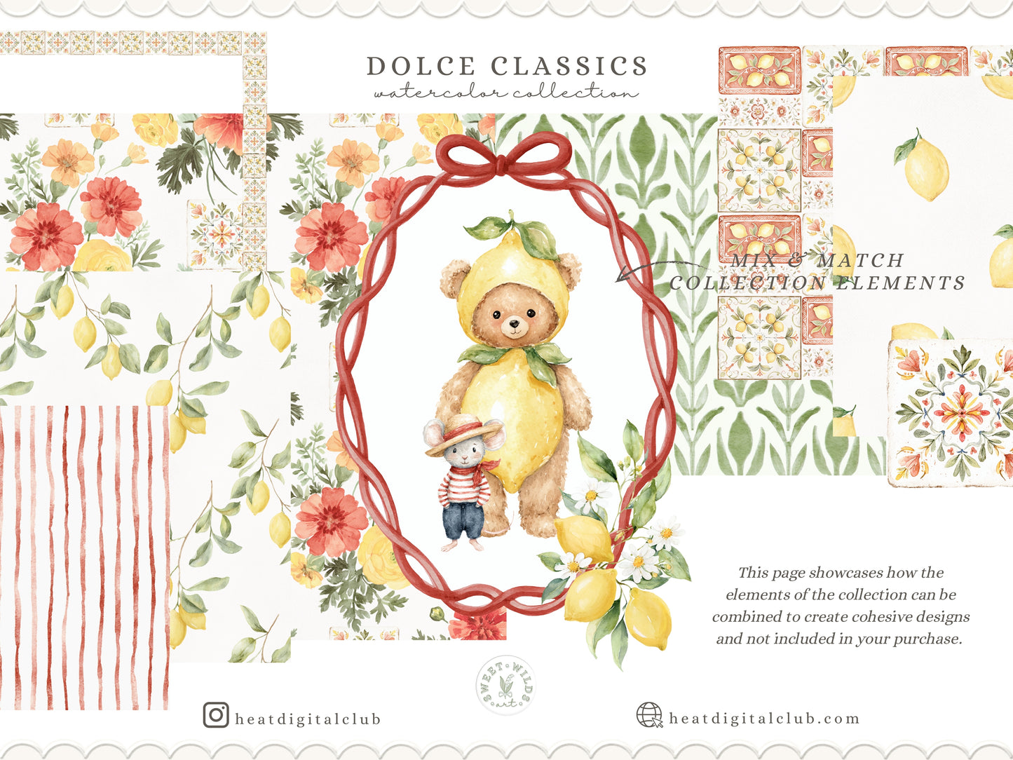 Dolce Classics - Italian Teddy Bear Clipart Bundle, Dolce Vita Animals, Lemon Summer, Cute Nursery , Baby Shower | 98 PNG/JPEG
