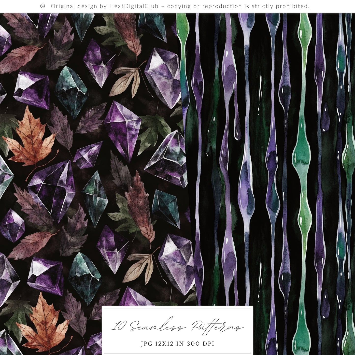 Twilight Chamber - Seamless Patterns, Gothic, Velvet Halloween | 10 JPEG