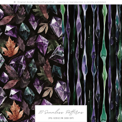 Twilight Chamber - Seamless Patterns, Gothic, Velvet Halloween | 10 JPEG