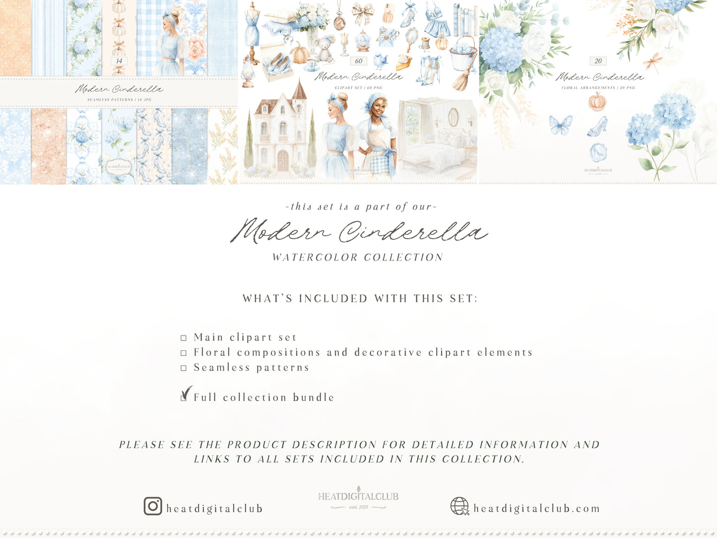Modern Cinderella - Clipart Bundle, Cottagecore, Fantasy, Cinderella Clip art, Fairytale | 94 PNG/JPEG