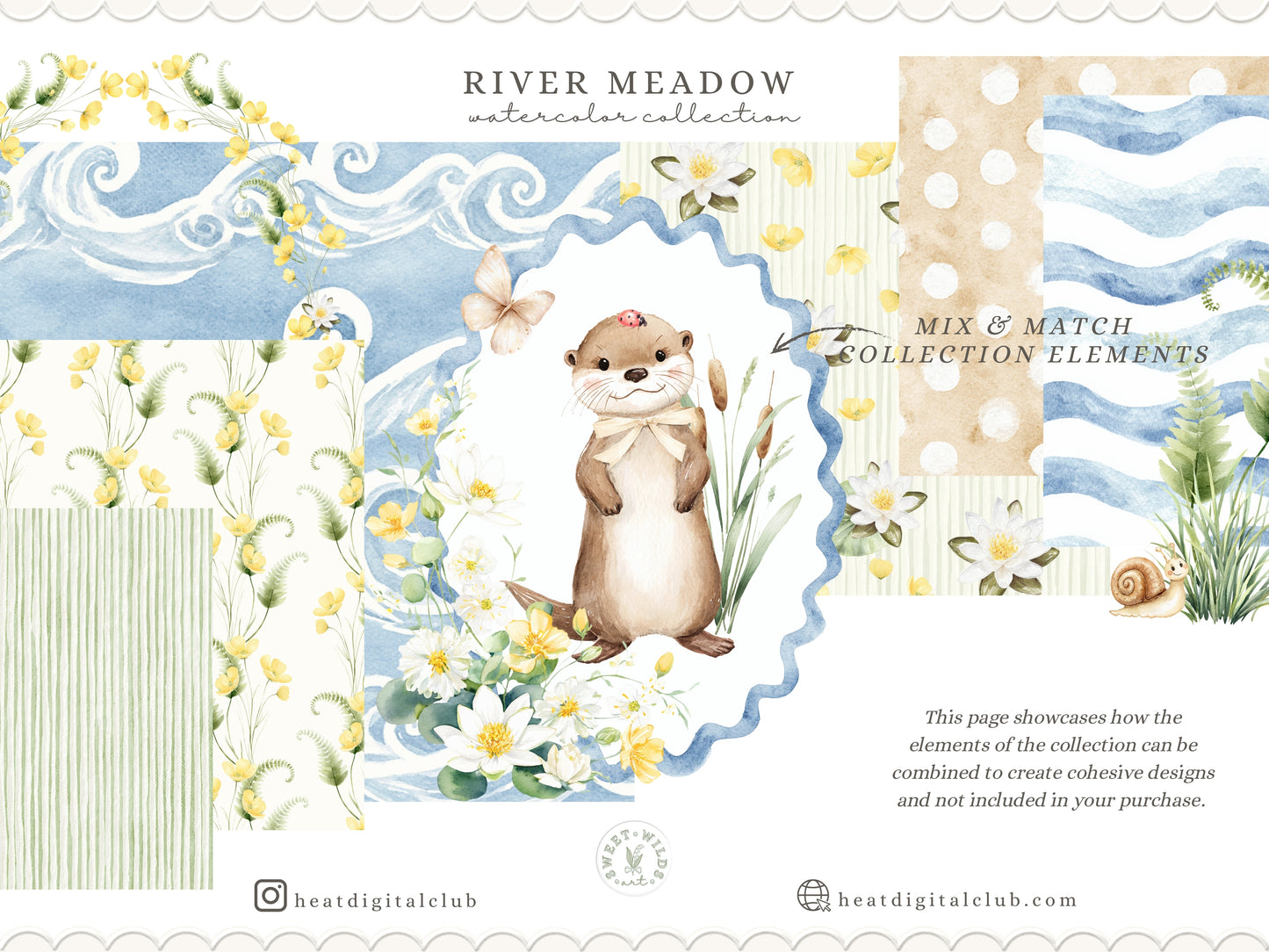 River Meadow - Otter Clipart Bundle, Cute River Animals, Baby Otter, Woodland Nursery, Spring | 104 PNG/JPEG