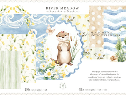 River Meadow - Otter Clipart Bundle, Cute River Animals, Baby Otter, Woodland Nursery, Spring | 104 PNG/JPEG