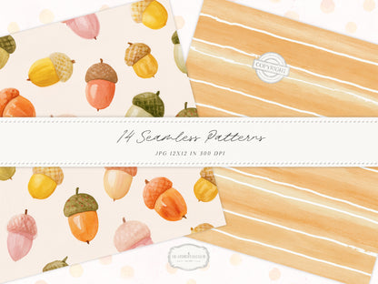 Joyful Fall - Seamless Patterns, Bright Autumn Digital Paper, Autumn Floral | 14 JPEG