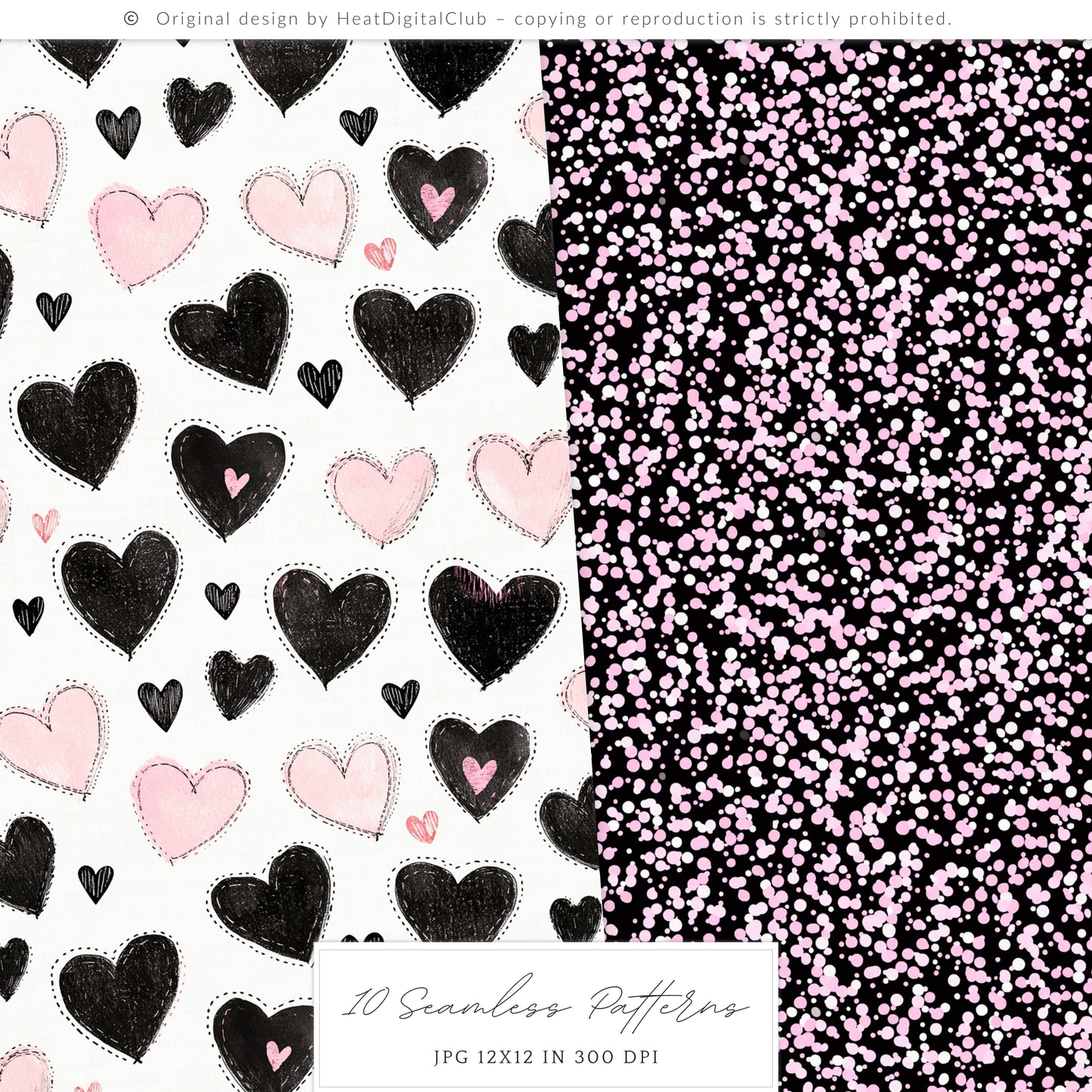 Pretty Haunting - Seamless Patterns, Black & Pink Gothic Halloween, Spooky  | 10 JPEG
