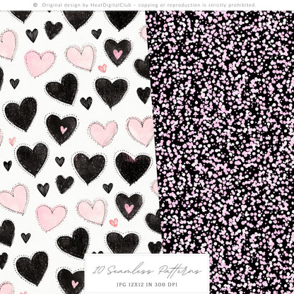 Pretty Haunting - Seamless Patterns, Black & Pink Gothic Halloween, Spooky  | 10 JPEG