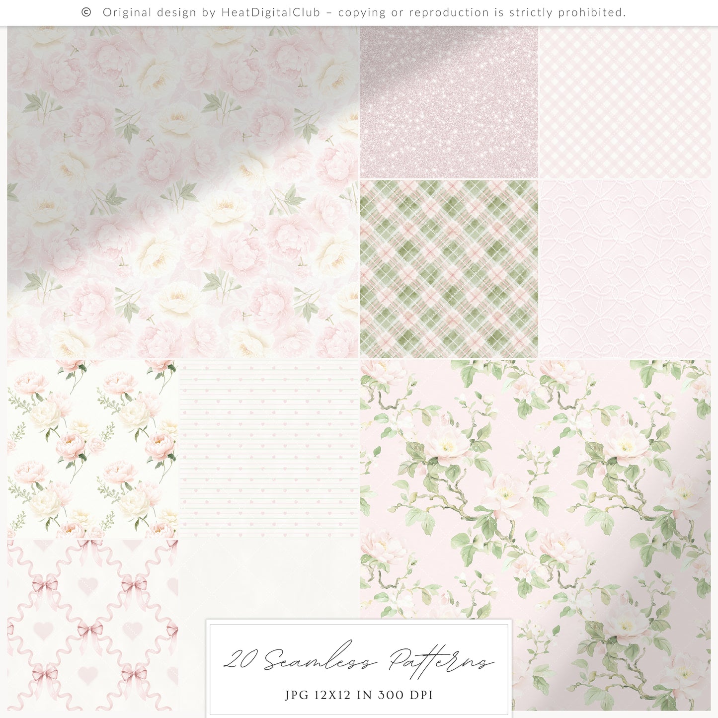 Pure Love - Seamless Patterns, Valentines Day, Hearts, Romantic Blush Pink Ivory | 20 JPEG