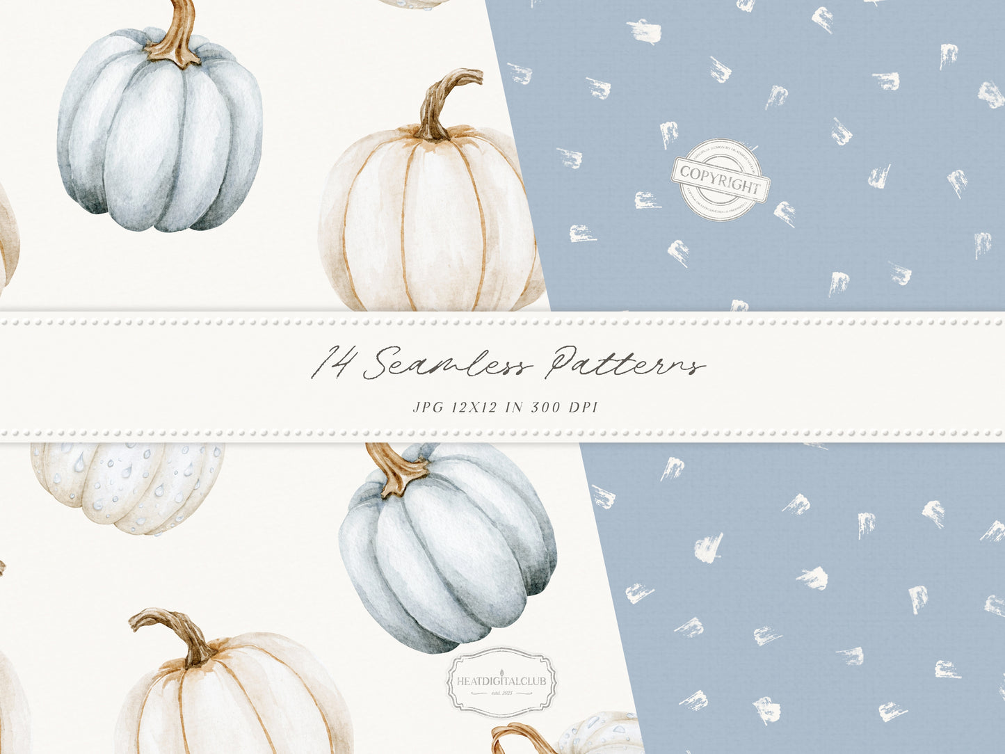 Gentle Fall - Seamless Patterns, Neutral Autumn Patterns, Cozy Watercolor Patterns, Rainy Autumn | 14 JPEG