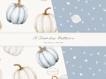 Gentle Fall - Seamless Patterns, Neutral Autumn Patterns, Cozy Watercolor Patterns, Rainy Autumn | 14 JPEG