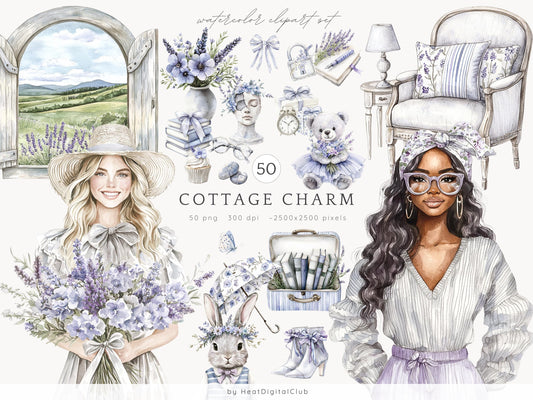 Cottage Charm - Cottagecore Clipart, Rustic, Planner, Spring | 50 PNG