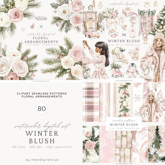Winter Blush - Collection Bundle, Cozy Clipart, Holidays, Cottagecore | 80 PNG/JPEG