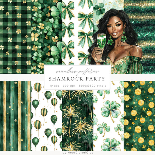 Shamrock Party - Seamless Patterns, St. Patrick's Day, Floral | 10 JPEG