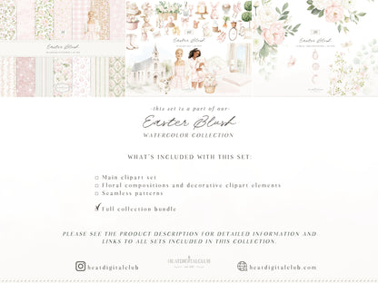 Easter Blush - Bundle Elegant Easter Clipart, Pastel Pink Spring, Cottagecore, Bunny | 94 PNG/JPEG
