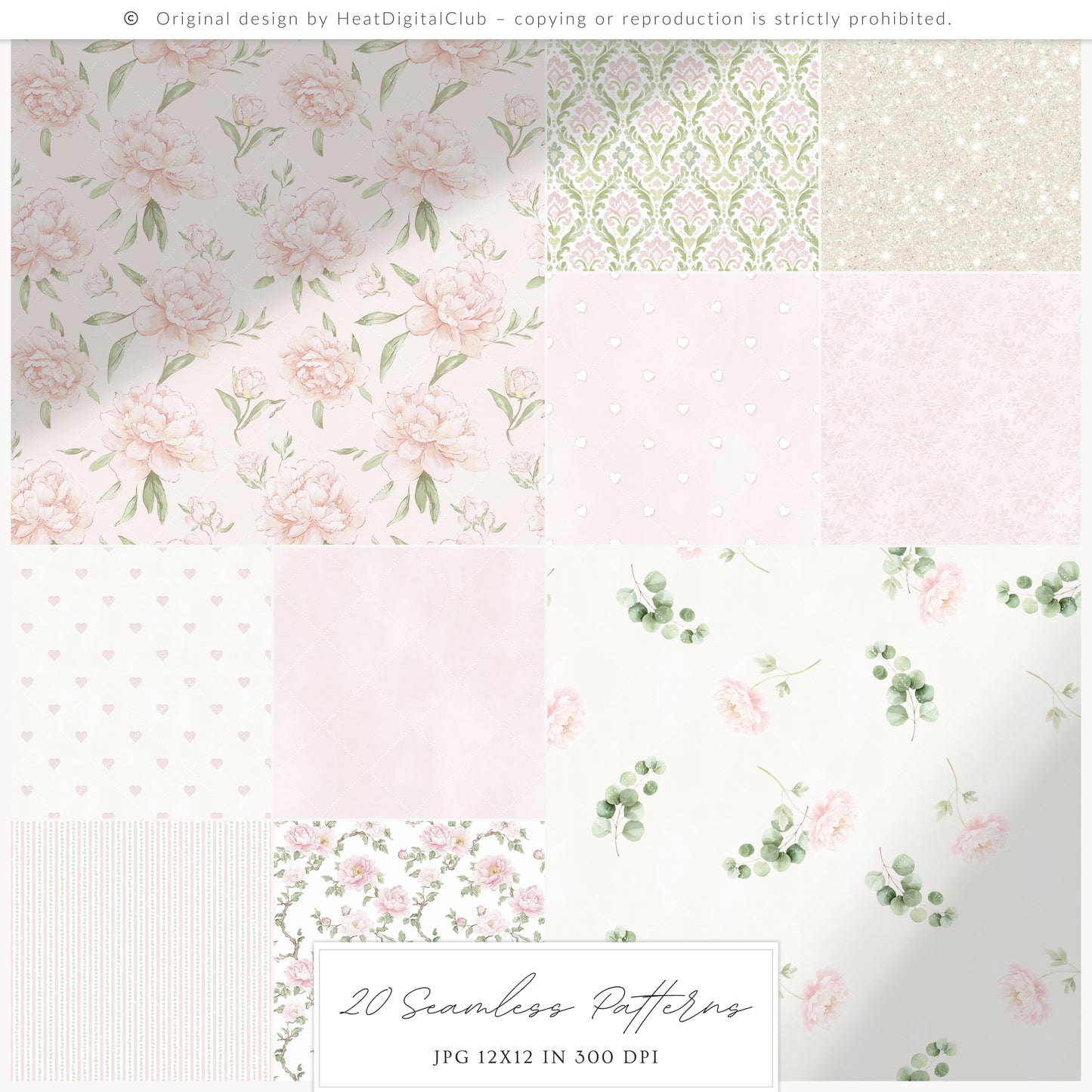 Pure Love - Seamless Patterns, Valentines Day, Hearts, Romantic Blush Pink Ivory | 20 JPEG