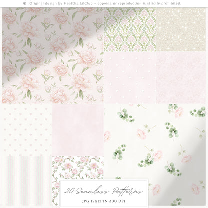 Pure Love - Seamless Patterns, Valentines Day, Hearts, Romantic Blush Pink Ivory | 20 JPEG