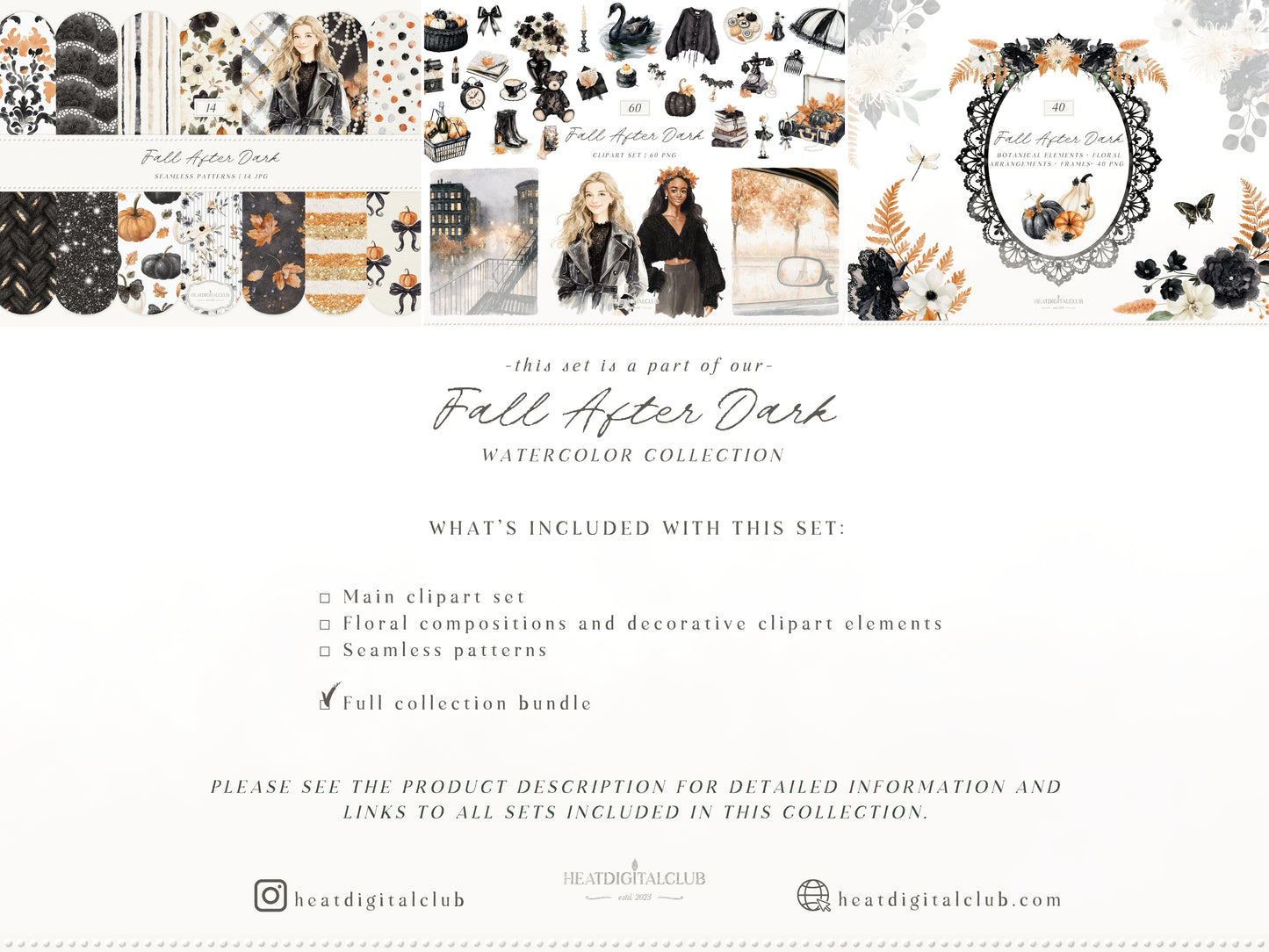 Fall After Dark - Clipart Bundle, Coquette Autumn, Black Lace Fall, Moody Rainy Autumn, Feminine Gothic | 114 PNG/JPEG