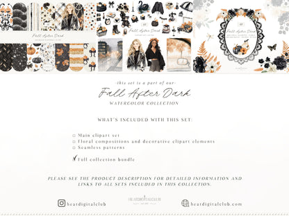 Fall After Dark - Clipart Bundle, Coquette Autumn, Black Lace Fall, Moody Rainy Autumn, Feminine Gothic | 114 PNG/JPEG