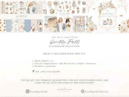 Gentle Fall - Clipart & Seamless Patterns Collection, Cozy Fall, Neutral Autumn, London | 111 PNG/JPEG