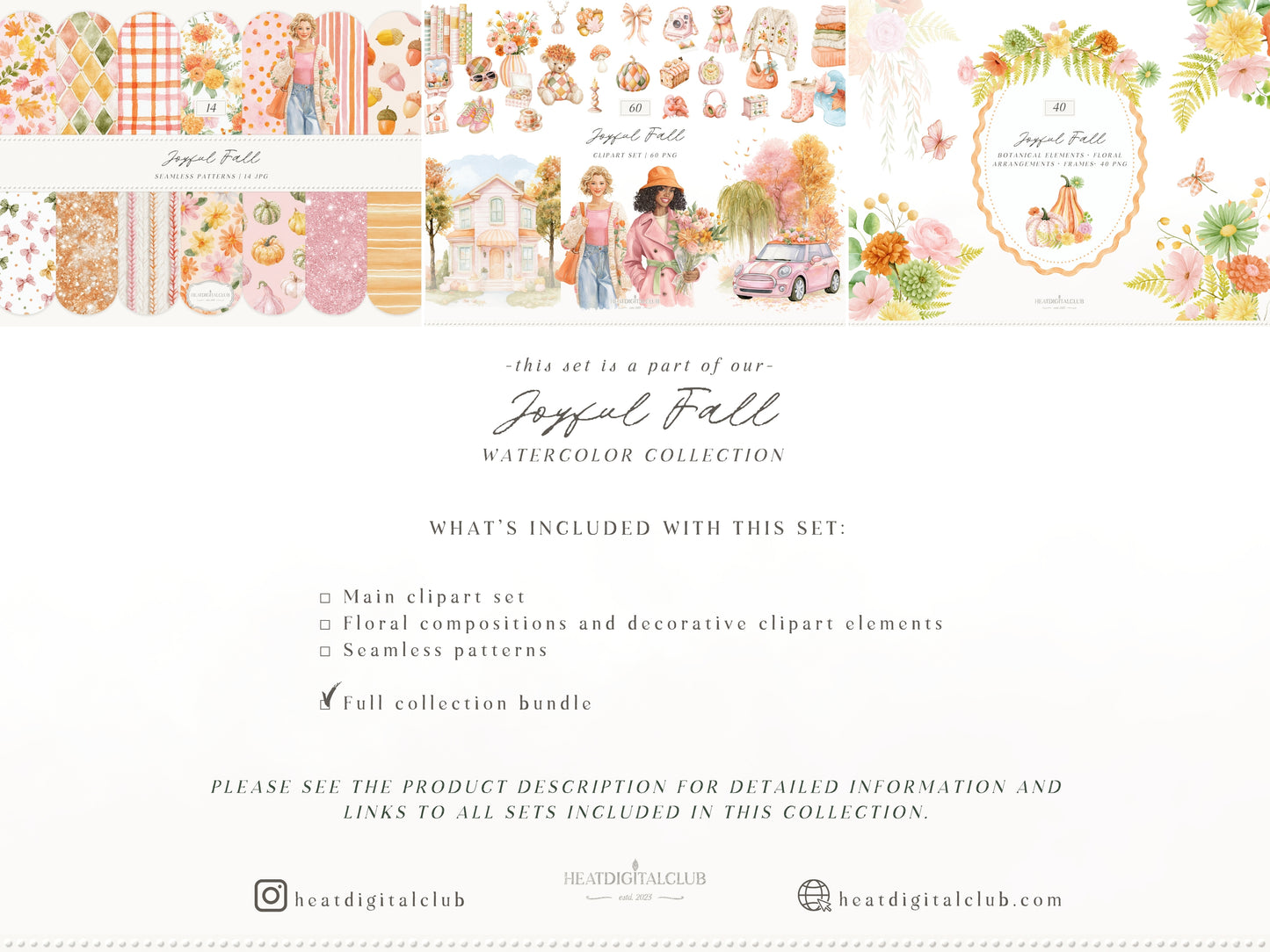 Joyful Fall - Clipart Bundle, Bright Autumn PNG, Cozy Autumn Clipart, Colorful Fall | 114 PNG/JPEG