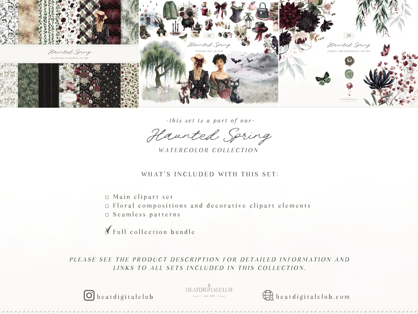 Haunted Spring - Bundle Clipart, Gothic Spring, Dark Floral, Moody Spring, Cottagecore | 95 PNG/JPEG