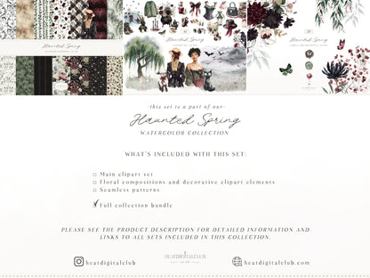 Haunted Spring - Bundle Clipart, Gothic Spring, Dark Floral, Moody Spring, Cottagecore | 95 PNG/JPEG