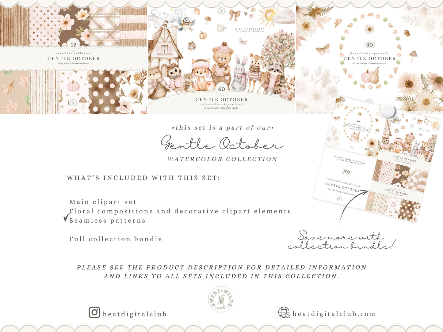 Gentle October - Watercolor Fall Floral Arrangements, Autumn Botanicals Collection | 30 PNG