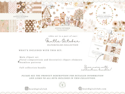 Gentle October - Watercolor Fall Floral Arrangements, Autumn Botanicals Collection | 30 PNG
