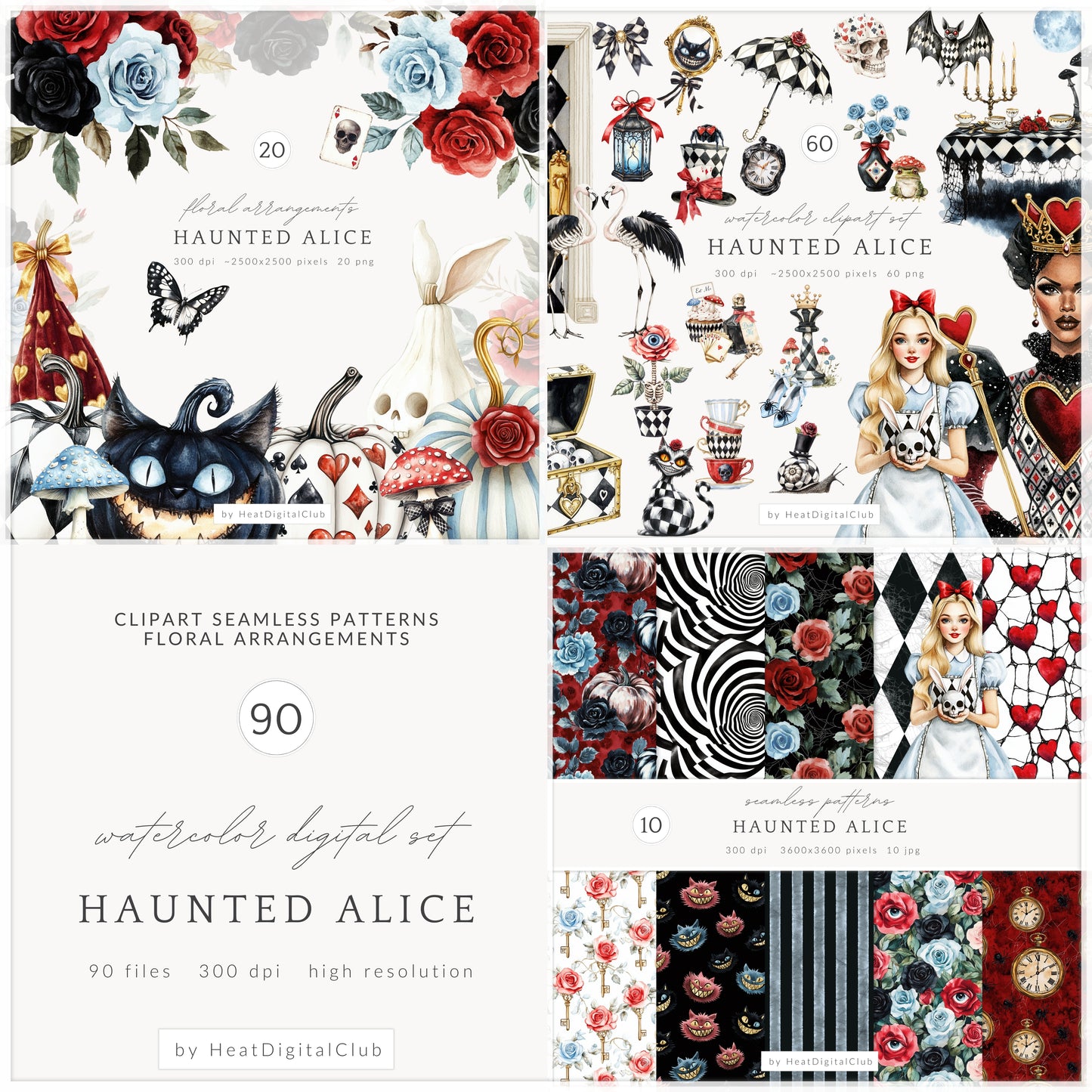 Haunted Alice - Collection Bundle, Halloween, Gothic Wonderland | 90 PNG/JPEG