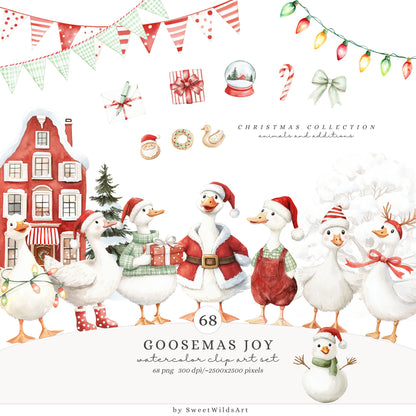 Goosemas Joy - Christmas Clipart Bundle, Cute Silly Goose, Holiday Geese, Baby Shower | 118 PNG/JPEG