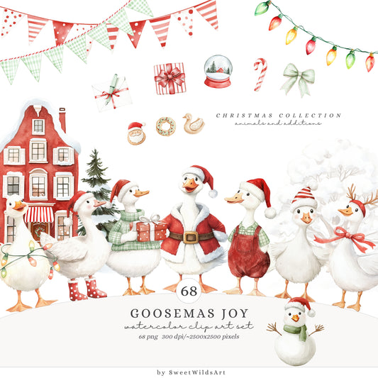 Goosemas Joy -Clipart, Cute Silly Christmas, Holiday Baby Geese, Baby Shower | 68 PNG
