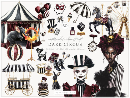 Dark Circus - Collection Bundle, Gothic Halloween, Vintage Carnival | 82 PNG/JPEG