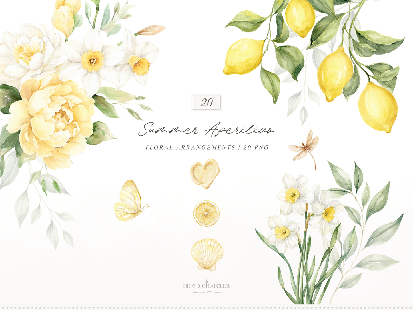 Summer Aperitivo - Clipart Bundle, Italian Lemon, Limoncello Aesthetic, Mediterranean Travel | 94 PNG/JPEG
