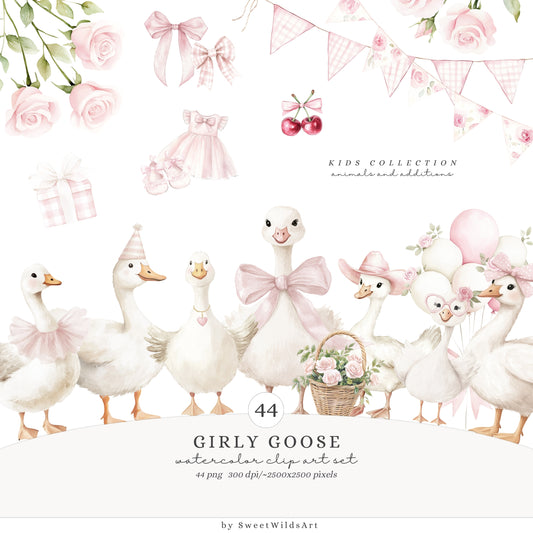 Girly Goose - Pink Silly Goose, Coquette Nursery, Boho Baby Shower | 44 PNG