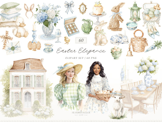 Easter Elegance - Clipart, Grandmillennial Spring, Cottagecore, Easter Bunny - | 60 PNG