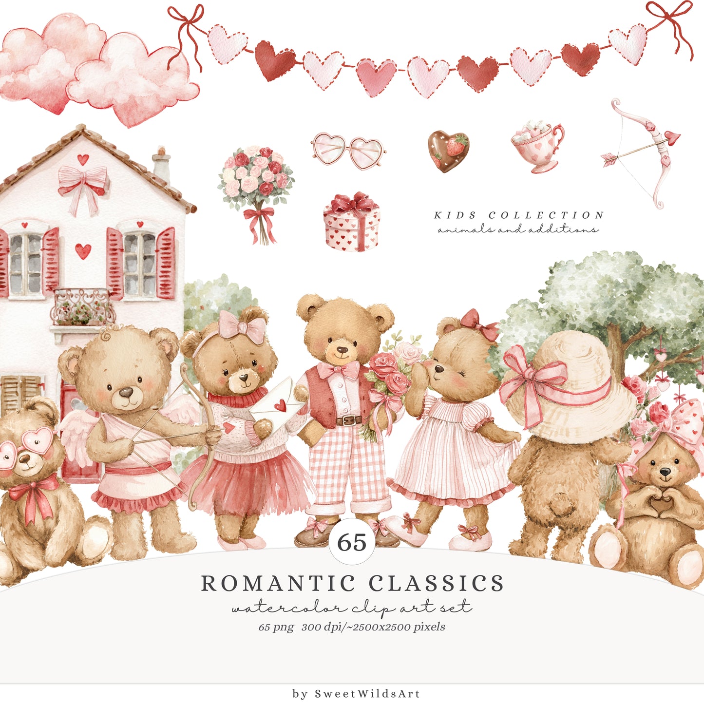 Romantic Classics - Teddy Bears Clipart, Valentine's Day, Love, Baby Shower, Nursery | 109 PNG/JPEG