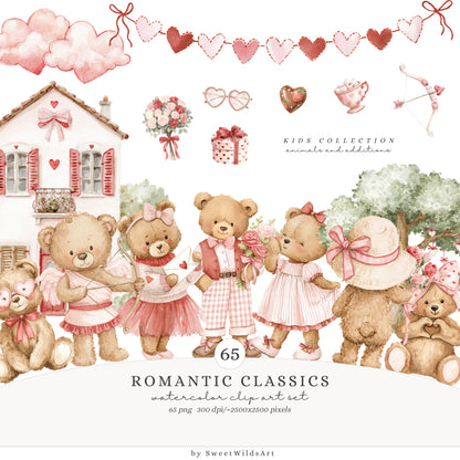 Romantic Classics - Teddy Bears Clipart, Valentine's Day, Love, Baby Shower, Nursery | 109 PNG/JPEG
