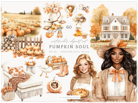 Pumpkin Soul - Fall Clipart, Pumpkin, Cozy Autumn Cottagecore | 60 PNG