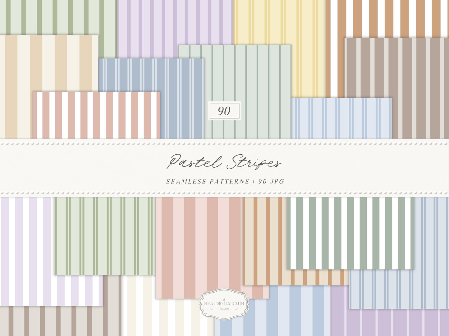 Pastel Stripes Seamless Patterns, Modern Soft Color Collection | 90 JPEG
