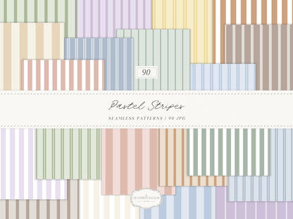 Pastel Stripes Seamless Patterns, Modern Soft Color Collection | 90 JPEG