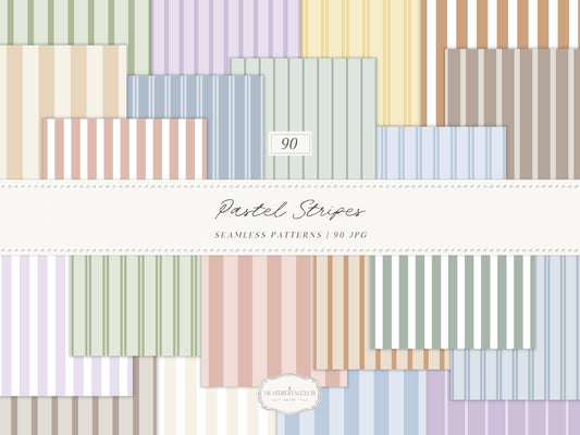 Pastel Stripes Seamless Patterns, Modern Soft Color Collection | 90 JPEG