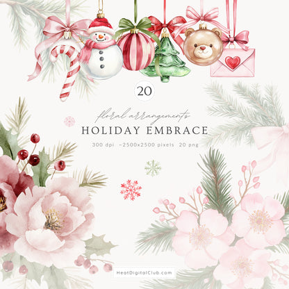 Holiday Embrace - Clipart & Patterns Collection, Elegant Cozy Winter Christmas | 91 PNG/JPEG