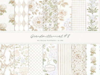 Grandmillennial Part 2 - Seamless Patterns Bundle, Pink Blue Lavender Beige Estate Patterns | 56 JPEG