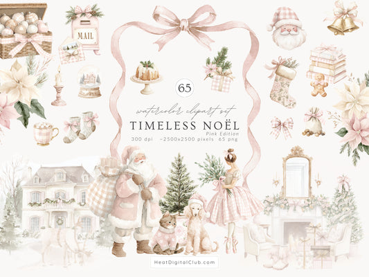 Timeless Noël -  Cozy Pink Winter Clipart, Christmas, Grandmillennial Cottagecore | 65 PNG/JPEG