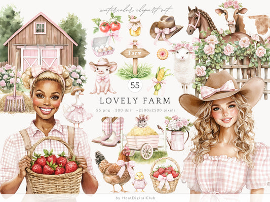 Lovely Farm - Clipart, Coquette Farm, Strawberry Pink Country | 55 PNG