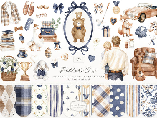 Fathers Day - Dad and Baby Animals Clipart, Vintage Dad, Masculine Clipart | 75 PNG/JPEG